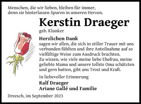 Traueranzeigen Von Kerstin Draeger Trauer Nordkurier