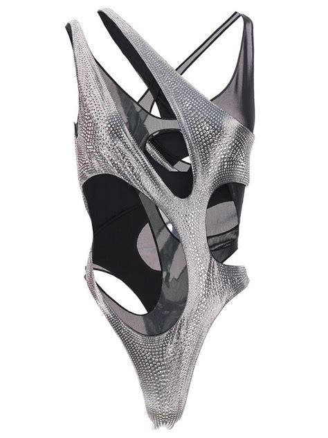 Buy Mugler Swimsuit Cut Outs And Sequins Silver At 33 Off Editorialist