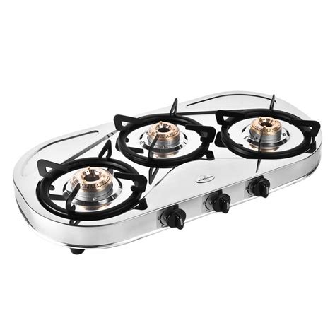 Sunflame SHAKTI STAR 3B SS 3 Burner Gas Stove Manual Ignition Silver