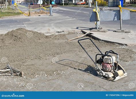 Soil Compactor At The Road Construction Stock Photo Image Of