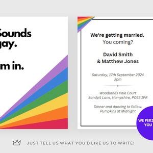 Personalized Gay Wedding Invitation LGBTQ Rainbow Wedding Invite Same Sex Simple Printable
