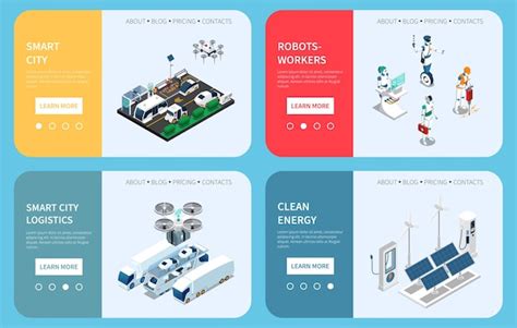 Premium Vector Smart City Technology Isometric Banner Set