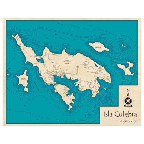 Isla Culebra 3D Custom Wood Map – Lake Art LLC