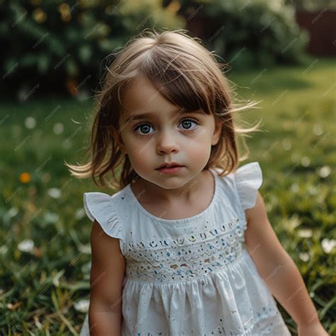 A cute 4 years old girl playing in a garden backyards alone day time