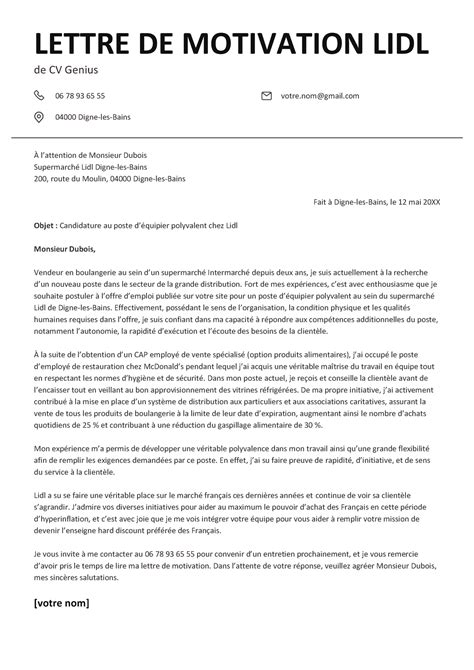 Lettre De Motivation Lidl Modèle Et Exemple