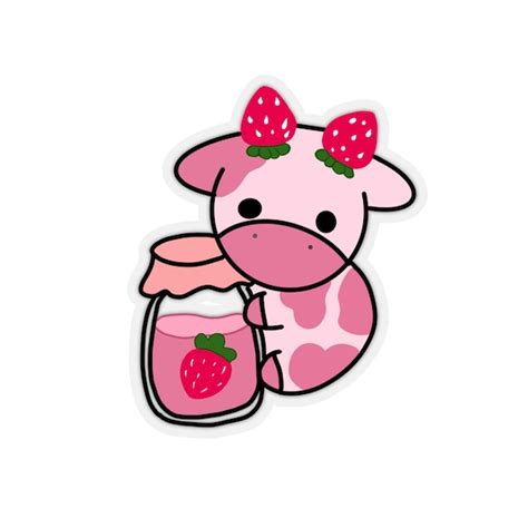 Kawaii Strawberry Cow Sticker Etsy