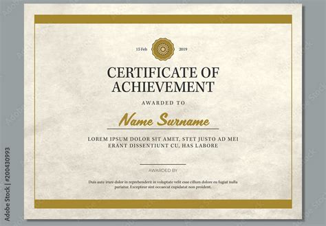 Certificate of Achievement Award Layout with Tan Accents Template Stock ...