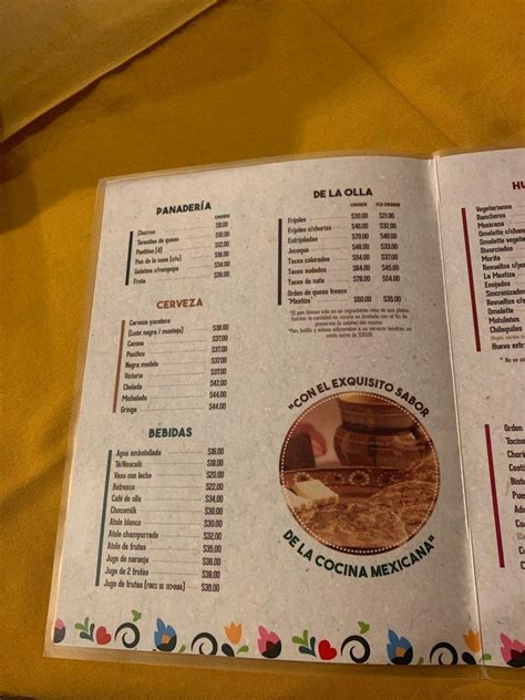 Carta Del Restaurante La Mestiza Yucateca Aguascalientes