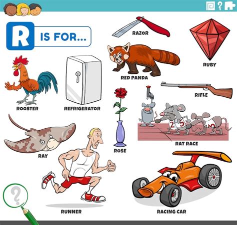 Premium Vector Letter R Words Educational Set With Cartoon Characters