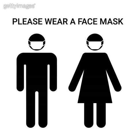 Please Wear A Face Mask Sign Man And Woman Silhouette With Respirator