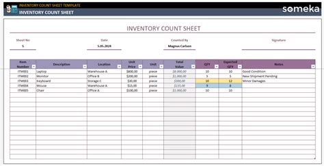 Inventory Count Sheet Excel Template