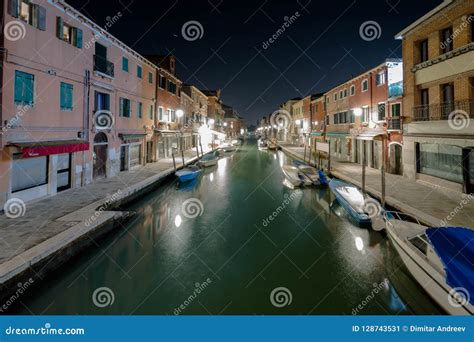 09 10 2018 Murano Venice Italy Night Scene Of The Island With Some Water Traffic Editorial