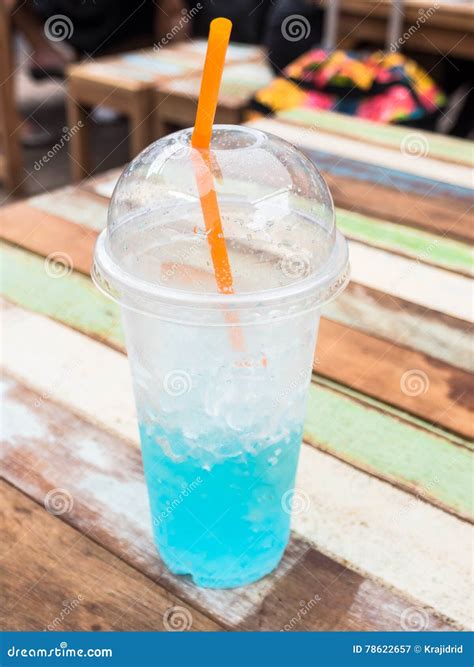 Blue Italian Soda In Plastic Cup Stock Image Image Of Blueberry