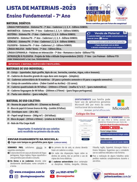 Matérias Do 7o Ano - 7o Ano 2023 Materiais | PDF | Papel