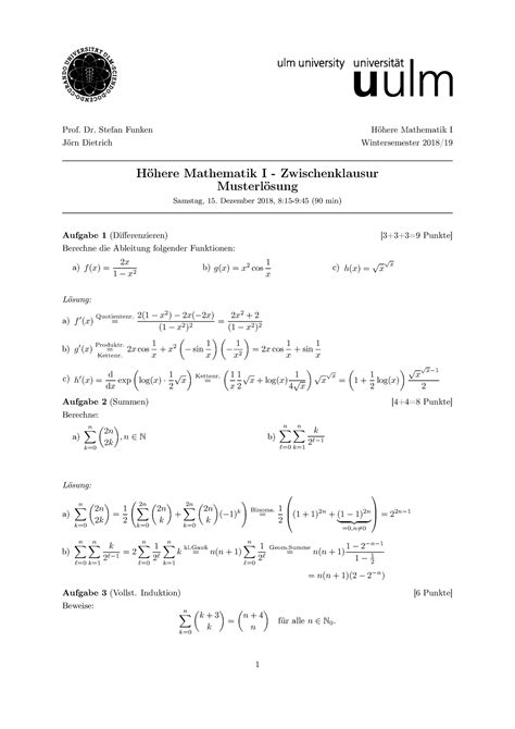Hm Funken Wi Se Zwischenklausur Loesung Prof Dr Stefan Funken