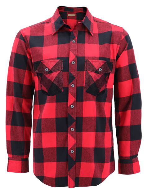 Mens Premium Cotton Button Up Long Sleeve Plaid Comfortable Flannel Shirt 3 Redblack S