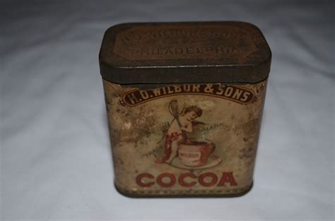 Vintage Late 1800s Ho Wilbur And Sons Philadelphia Cocoa Tin With Embossed Lid Cocoa