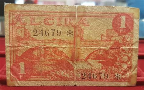 España Billete Local Guerra Civil Alcira Valencia 1 Peseta 1937 BC F