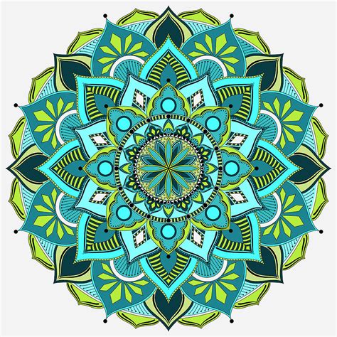 Cyan And Greenery Mandala Digital Art By Sharalee Art Pixels