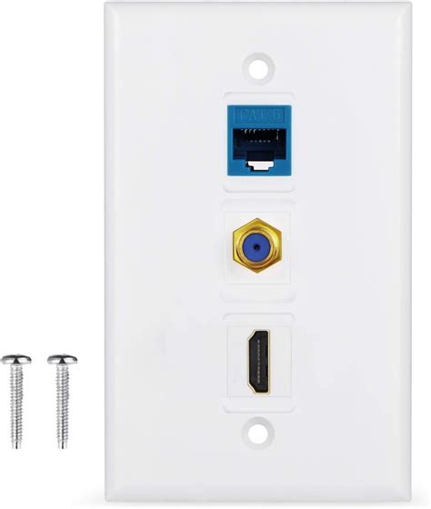 Port Wall Plate With Coaxial Tv Cable F Type Cat Ethernet Hdmi