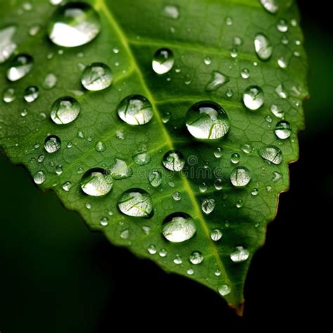 Uma Ilustra O Macro De Fecho Da Folha Verde Gotas De Orvalho Da