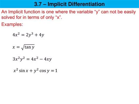 Ppt 3 7 Implicit Differentiation Powerpoint Presentation Free Download Id 2752817