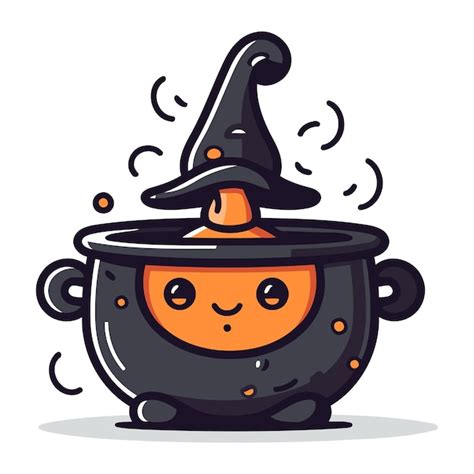 Lindo caldero de brujas de halloween ilustración vectorial en estilo de