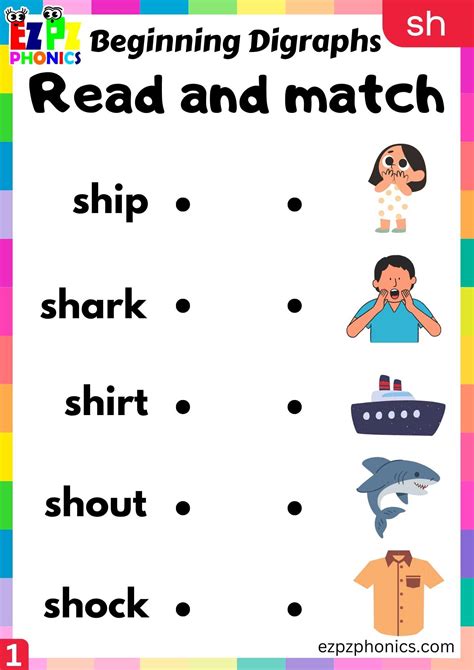 Group1 Sh Words Read And Match Consonant Digraphs Phonics Beginning