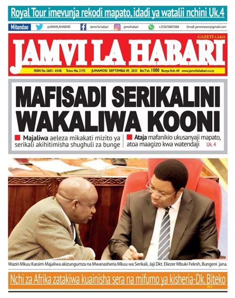 LISU APOKELEWA KWA KISHINDO NGORO NGORO MAGAZETI YA LEO SEPTEMBER 9