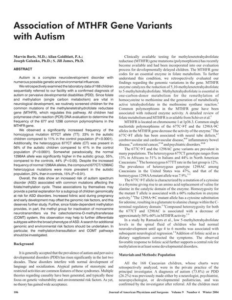 PDF Association Of MTHFR Gene Variants With Autism DSM IV Criteria