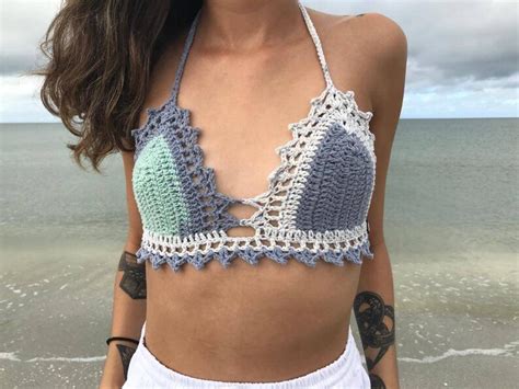 Crochet Top Bikini Top Halter Crop Top Handmade Barlette Etsy