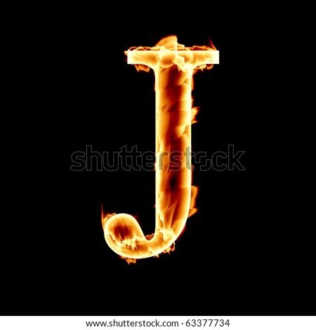 Fire Font Letter J On A Dark Background Stock Photo