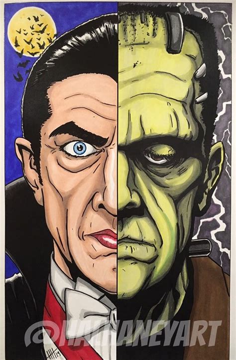 Dracula And Frankenstein Drawing