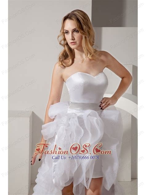 White A Line Sweetheart High Low Prom Dress Satin And Organza Ruffles