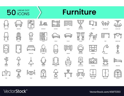 Set Of Furniture Icons Line Art Style Bundle Vector Image