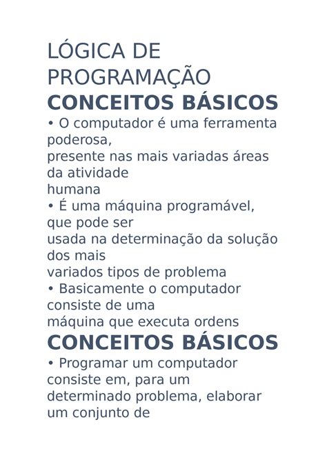 Lógica De Programação Básico LÓgica De ProgramaÇÃo Conceitos