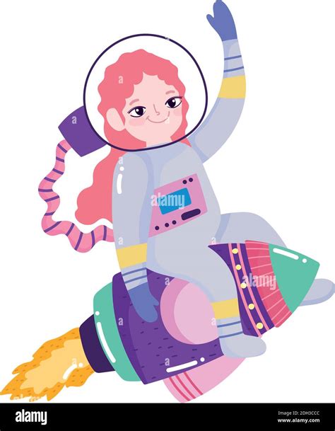 Espacio Aventura Galaxia Caricatura Astronauta Niña Cohete Vector