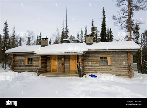 Traditional Log Cabin In Luosto Lapland Northern Finland Europe