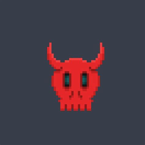 Premium Vector Red Skull With Horn In Pixel Art Style