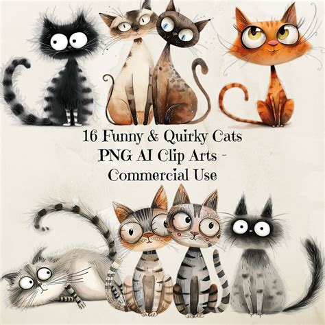 Quirky Cats Clipart Cat Illustrative Clipart Whimsical Cat Quirky