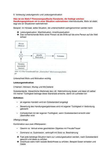 Vl Zusammenfassung Emotion Und Motivation Vorlesung Leistungsmotiv