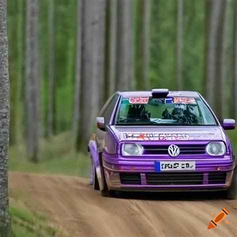 Purple Volkswagen Golf Mk4 Rally Car In The Forest