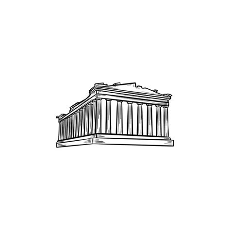 Acropolis Hill In Athens Hand Drawn Landmark Ancient Greece Stock