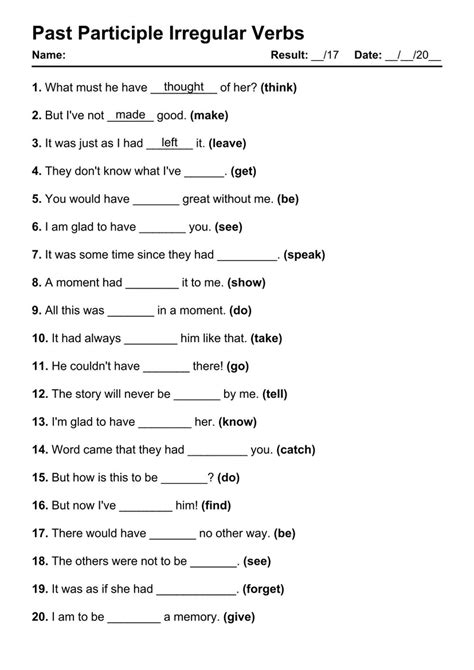 101 Past Participle Irregular PDF Worksheets with Answers - Grammarism