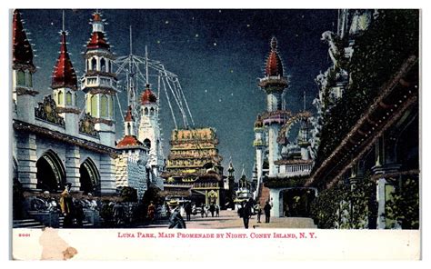 Early 1900s Luna Park Main Promenade Coney Island NY Hand Glittered