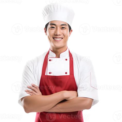 Ai Generated Cheerful Mature Asian Cook Man Posing And Smiling At