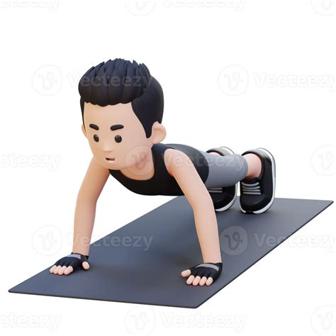 3d Sporty Male Character Performing Standard Push Up Exercise At Home Gym 25214025 Png