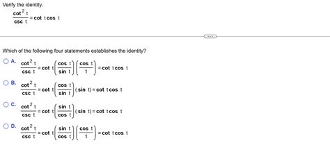 Solved Verify The Identity Csctcot2t Cottcost Which Of The Chegg