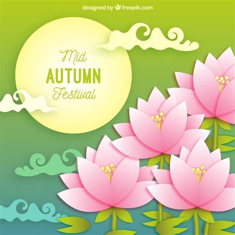 Free Vector | Pink flowers, mid autumn festival