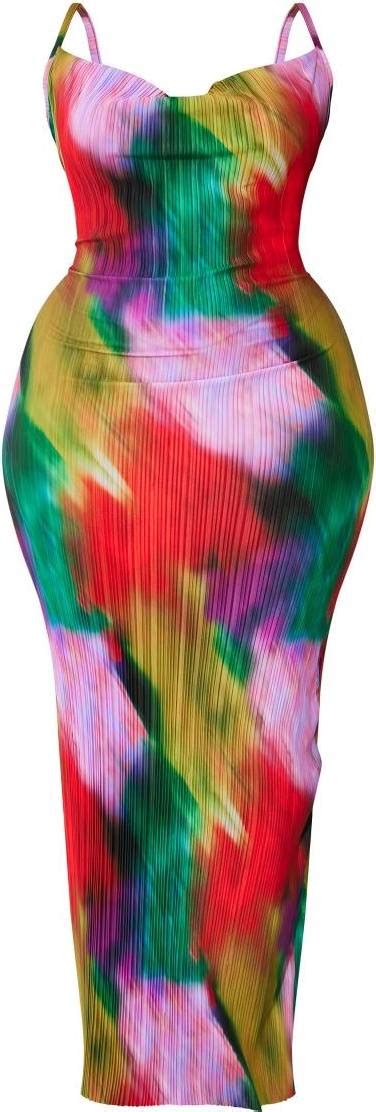 Prettylittlething Printed Plisse Cowl Neck Maxi Dress Plus Size Multi • Pris